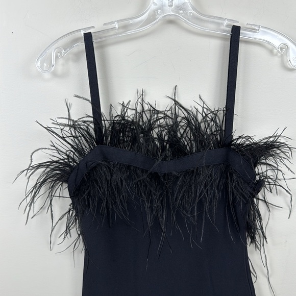 STAUD feather trim black mini dress xs - Picture 4 of 10
